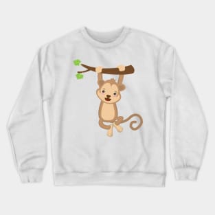 Cute kawaii monkey on tree design Crewneck Sweatshirt